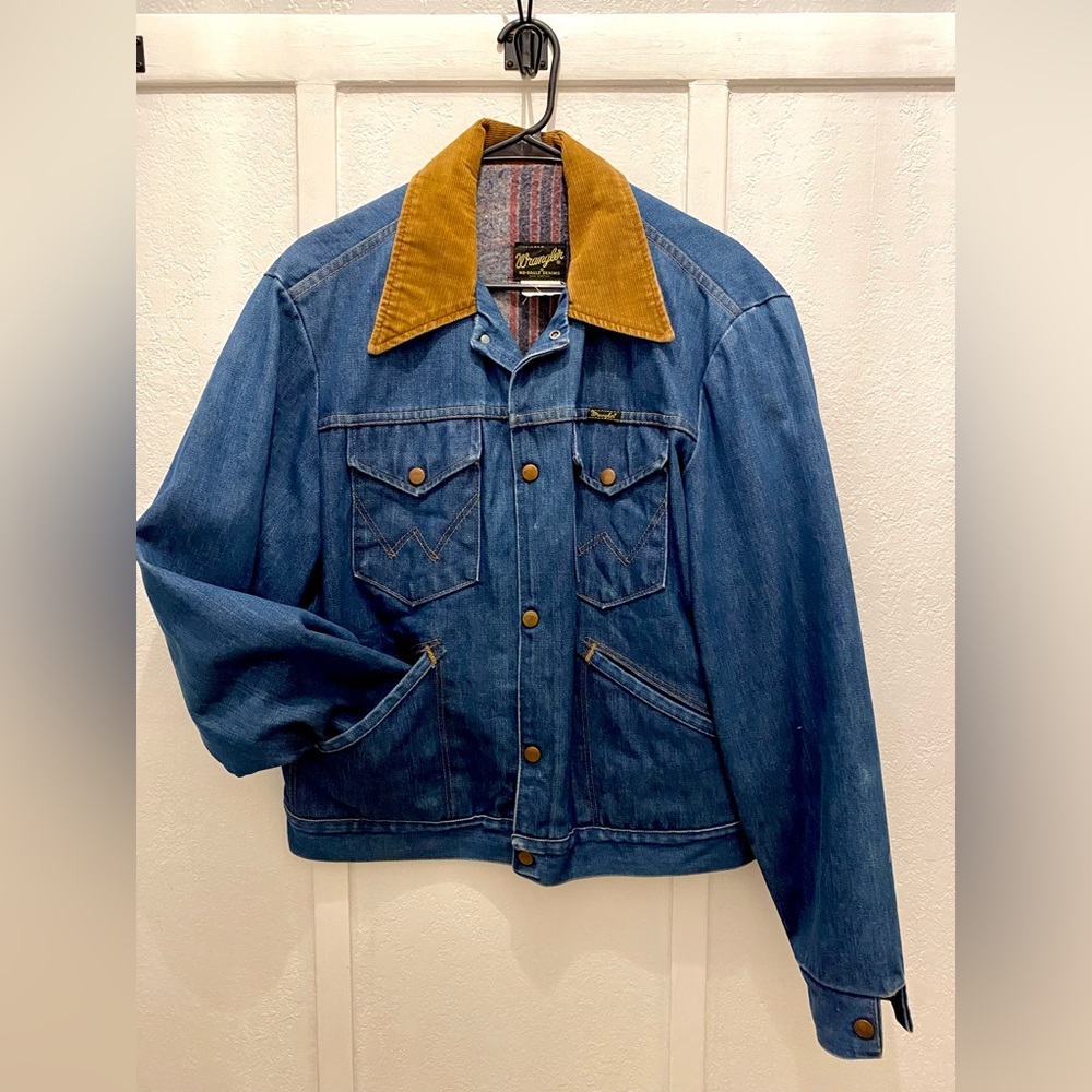COPY - Vintage Wrangler Mens 42 Blanket Lined Trucker Denim Jacket with Corduro…